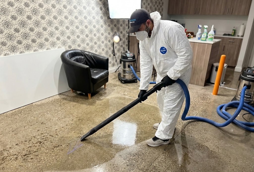 Water damage restoration in progress